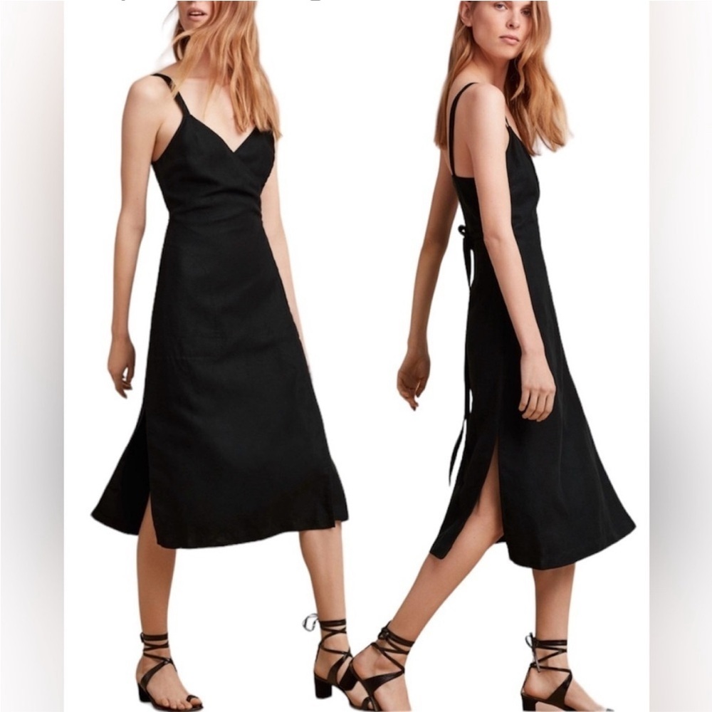 Black Linen Aritzia Wilfred Wrap Dress